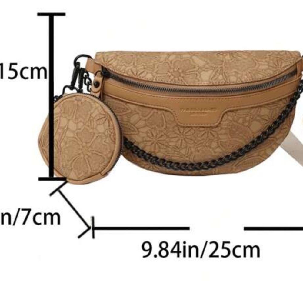 Elegant Tan Lace Crossbody Bag with Chain Accent - Picture 5 of 5